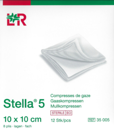 Stella 5 Gaaskompress 8PLY 10x10cm STERIEL /12st