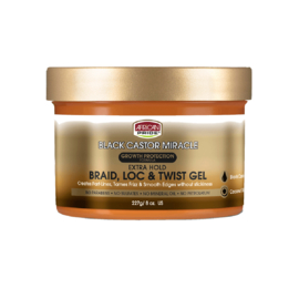 African Pride Black Castor Miracle Extra Hold Braid, Loc & Twist Gel 227gr