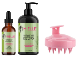 Mielle Rosemary Mint Strengthening Hair Oil + Shampoo + Massager brushSet