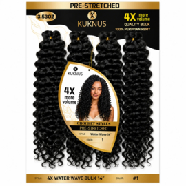 Kuknus 4X Pre-Stretched Peruvian Remy Quality Water Wave Bulk Hair 14"