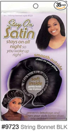 STAY ON SATIN DRAWSTRING BONNET STYLE 9723 BLACK