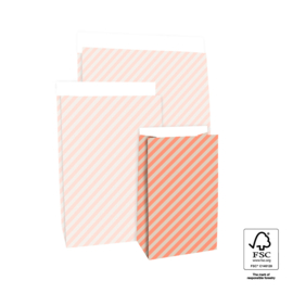 Blokbodemzakjes Stripes Salmon | 12 x 7 x 19 cm