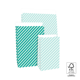 Blokbodemzakjes Stripes Turquoise | 17 x 10 x 25 cm