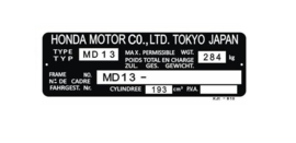 15. Identification Plate 200cc MD13