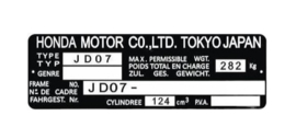 15. Identification Plate 125cc JD07