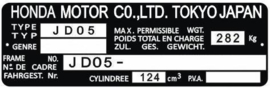 15. Identification Plate 125cc JD05