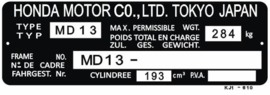 15. Identification Plate 200cc MD13