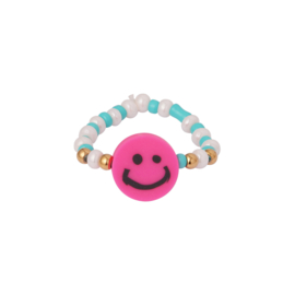 Elastische Ring met Roze Smiley