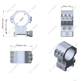 Vector X-ACCU 30mm Adjustable Elevation Picatinny Rings XASR-3040