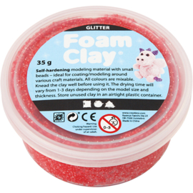 Foam Clay, rood, glitter, 35gr