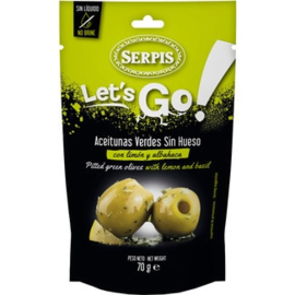 Serpis Let's go aceitunas verdes sin hueso con limon y albahaca 70g