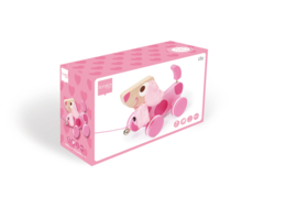 Houten trekfiguur hond Lily roze