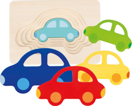 Goki 5-laags houten puzzel auto's
