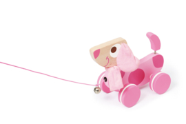 Houten trekfiguur hond Lily roze