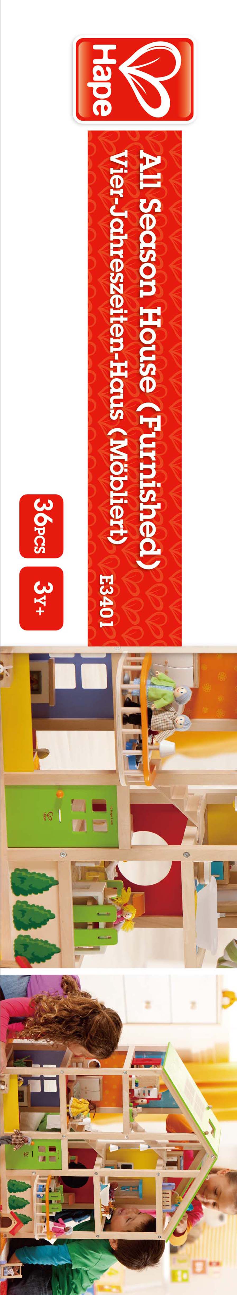 Hape poppenhuis 4 seizoenen gemeubileerd