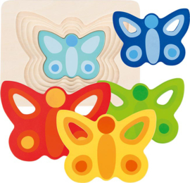 Goki 5-laags houten puzzel vlinders