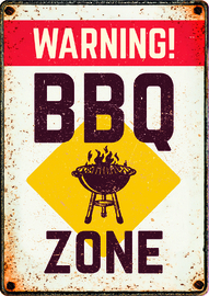 Metalen bord Pas op! BBQ zone