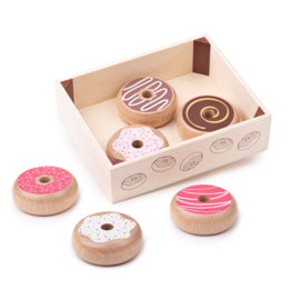 Houten donuts in houten kistje Bigjigs