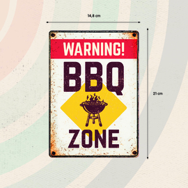 Metalen bord Pas op! BBQ zone