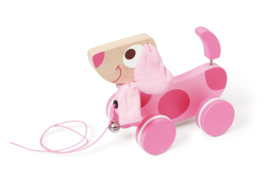 Houten trekfiguur hond Lily roze