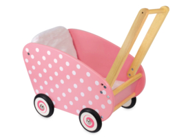 Houten poppenwagen roze met witte stippen I'm Toy