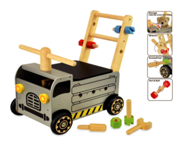 Houten loopwagen & duwwagen werktruck I'm Toy met of zonder naam