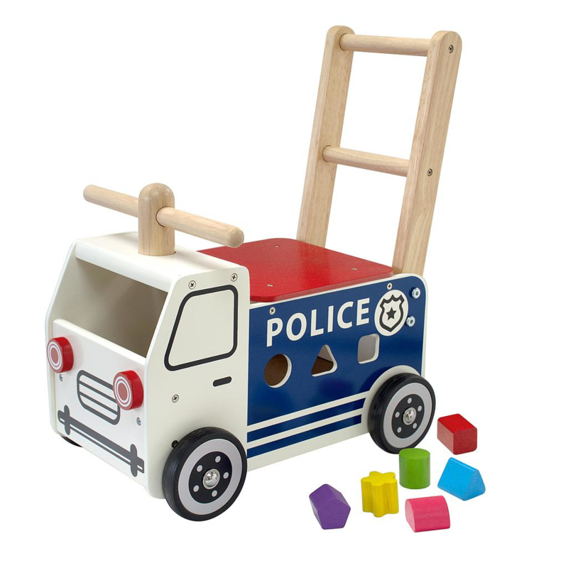 Houten loopwagen & duwwagen politievoertuig I'm Toy