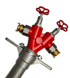 Standpijp / opzetstuk DN 80 voor ondergrondse hydranten met 2 spindelafluiters + Storz NOK / NA  66 + GEKA (GK)