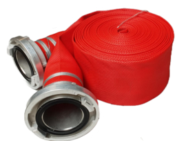SALE | SET VAN 6 brandslangen Type SYNTHETIC STANDAARD ROOD + PU coating (slijtvaster) - ID 4" | 102 mm | DN100 x lengte 20 meter + Storz NA | NOK 133