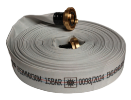 Brandslang synthetisch wit MED | Stuurwiel gekeurd 2" | 52 mm | DN 50 x 15 meter + MESSING Storz NA | NOK 66