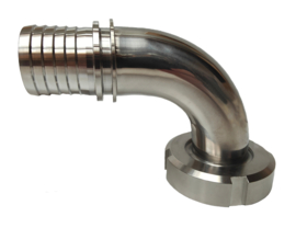 RVS 316 | INOX bocht 90 graden - DIN 11851 puntstuk + wartelmoer DN20 x slangpilaar 19 mm + borgrand