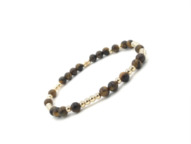 Armband Filou met real gold plated balletjes en bruine tijgeroog edelsteen