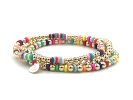 Armband Fayen met real gold plated balletjes en gekleurde schijfjes