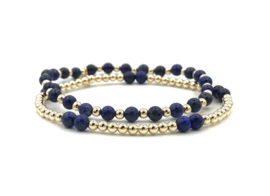 Armband Fayèn met real gold plated balletjes en Lapis Lazuli edelsteen