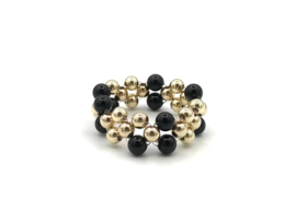 Ring Zehra black met onyx edelsteen en dubbele lagen real gold plated balletjes