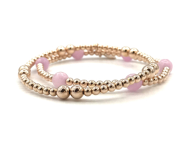 Armband Veerle met rosé real gold plated balletjes en facet geslepen lila jade edelsteen