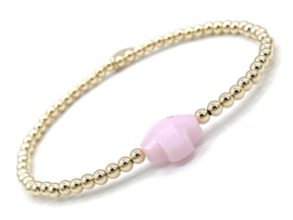 Armband Jalou met real gold plated balletjes en roze klavertje