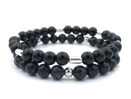 Heren armband Jesse met zwarte onyx edelsteen en Sterling zilveren staafjes