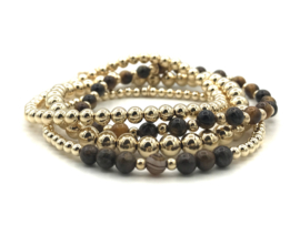 Armband Jayli met bruine gestreepte onyx en real gold plated balletjes