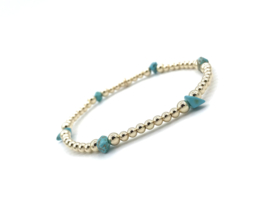 Armband Maja met real gold plated balletjes en turquoise edelsteen