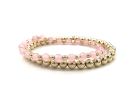 Armband Pink Lady met facet real gold plated balletjes en roze jade  edelsteen