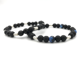 Heren armband Levi met zwarte onyx, carneool en Sterling zilveren staafjes