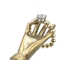 Stretch ring Sarah met real gold plated balletjes en 925 Sterling zilveren kroontje met Zirkonia