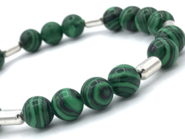 Heren armband Sven met groene malachiet en Sterling zilveren staafjes