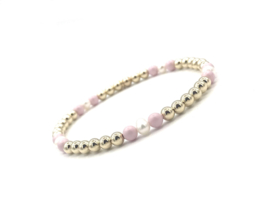 Moeder & Dochter armband Vivian met real gold plated balletjes en roze Swarovski pareltjes