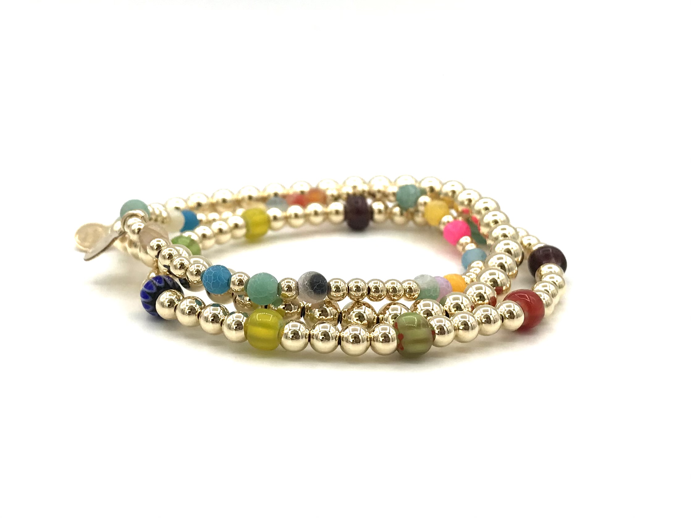 Armband Shanaya met real gold plated balletjes en gekleurde wieltjes.