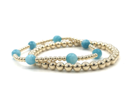 Armband Noor met real gold plated balletjes en turquoise jade edelsteen