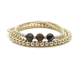 Armband Sil brown met real gold plated balletjes en onyx edelsteen