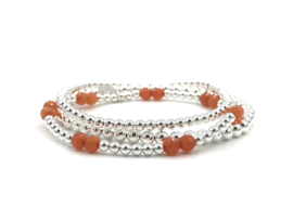 Armband Linde met Sterling zilveren balletjes en facet geslepen oranje jade