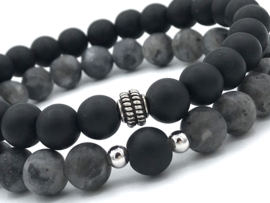 Heren armband Vince met labradoriet en onyx edelsteen en Sterling zilveren kralen